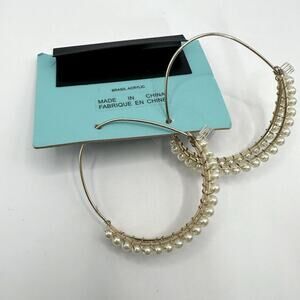 Everri Statement Pearl Gold tone Drop Hoop Earrings NWT